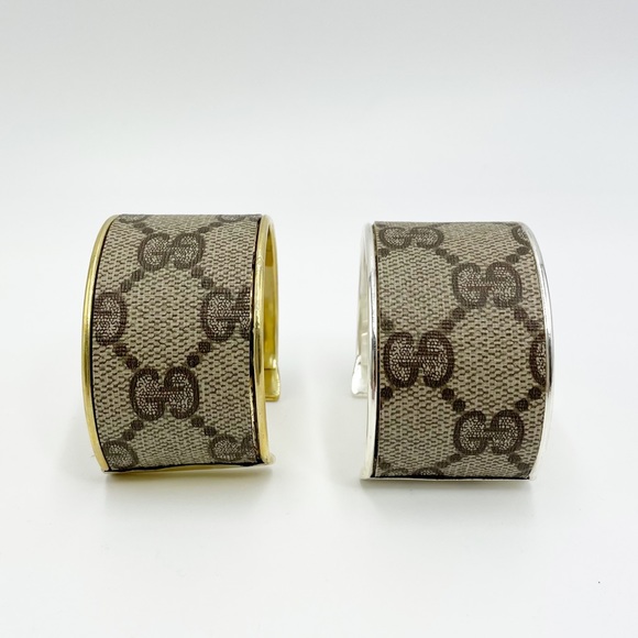 Gucci Monogram Wide Cuff Bangle in Gold - Picture 7 of 11